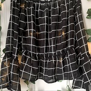 Charlotte Russe Black and White Sheer Bell Sleeve Blouse